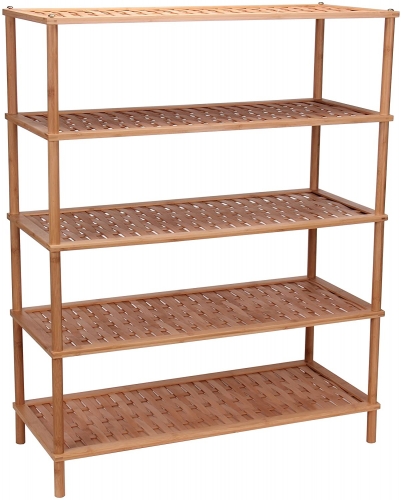 Household Essentials 5-Tier Bamboo Shoe Rack, Basket weave